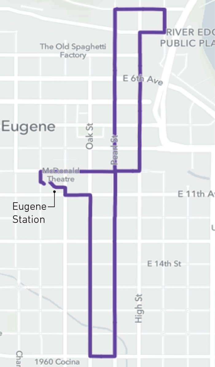 Downtown Eugene Circulator Route 1 - Proposed Routing