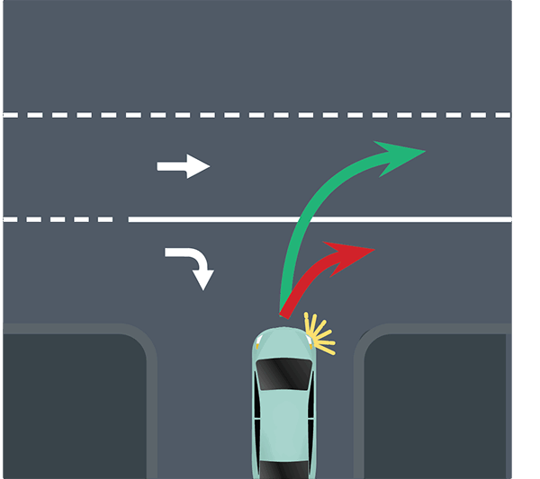turn into closest lane when turning right but don't enter turn lane.