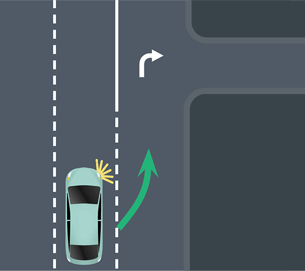 use the turning lane to turn right instead of turning through another lane